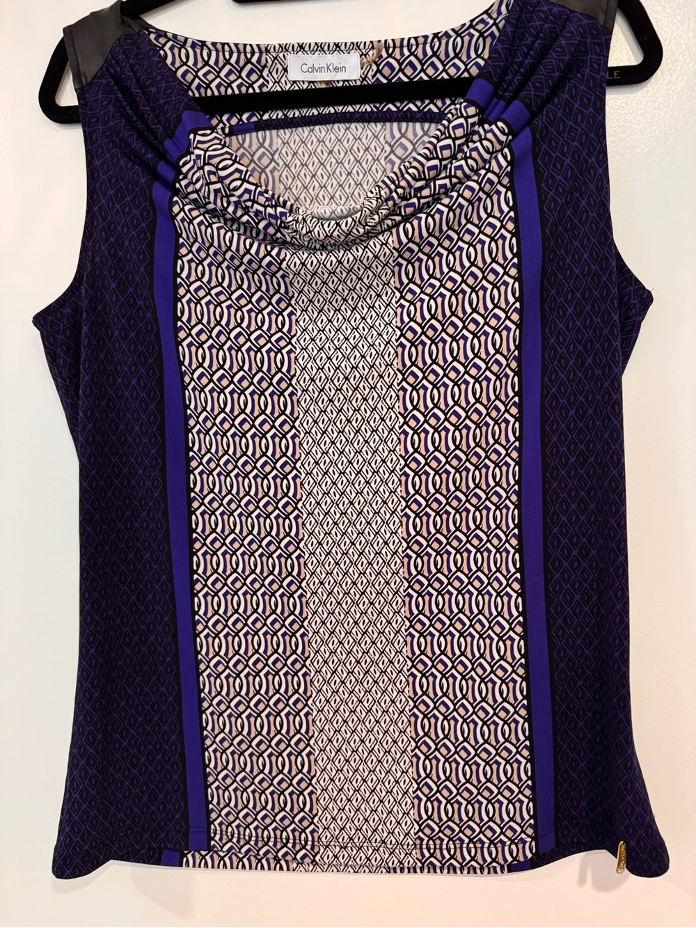 Calvin Klein Purple and Cream Printed Draped Cowl Neck Camisole medium size